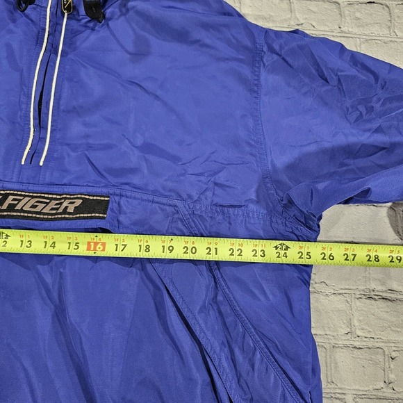 Vintage Tommy Hilfiger Logo 1/4 Zip Hooded Windbreaker Blue Jacket 90s MENS L - Picture 5 of 16